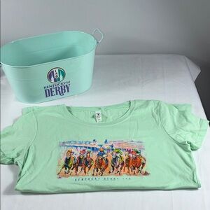 Kentucky Derby 148 galvanized metal beverage tub & mint green tee XL fits med/L